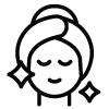 Black and white icon of a woman's face with a sad expression