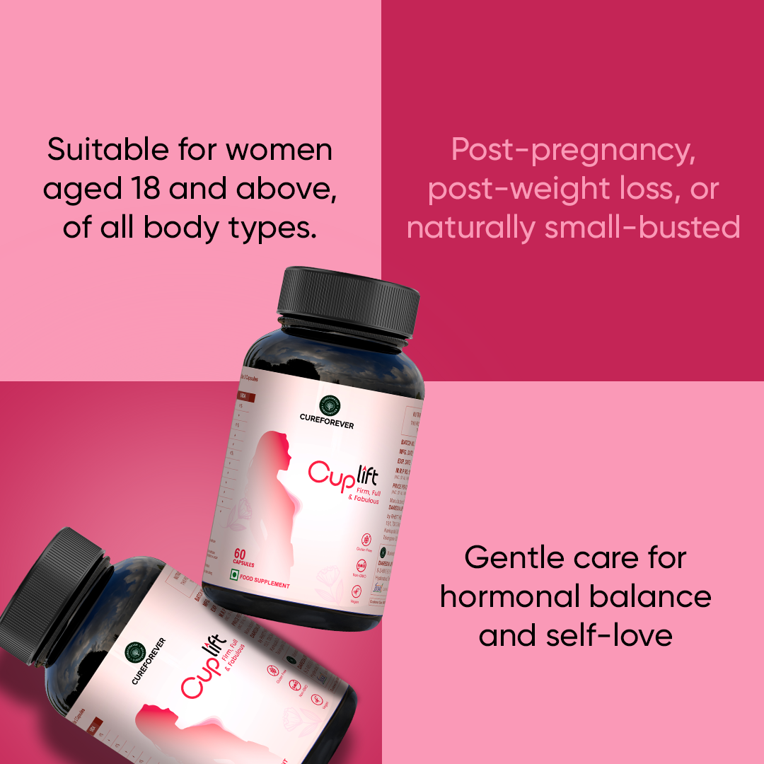 CUREFOREVER Cuplift Capsules | Natural Support for Breast Firmness, Volume & Shape | 60 Capsules