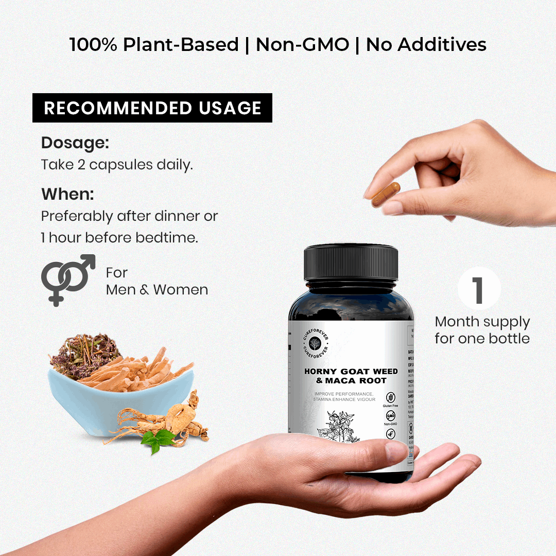 Horny Goat Weed & Maca Root Combo | Enhances Performance, Stamina & Vigour CUREFOREVER