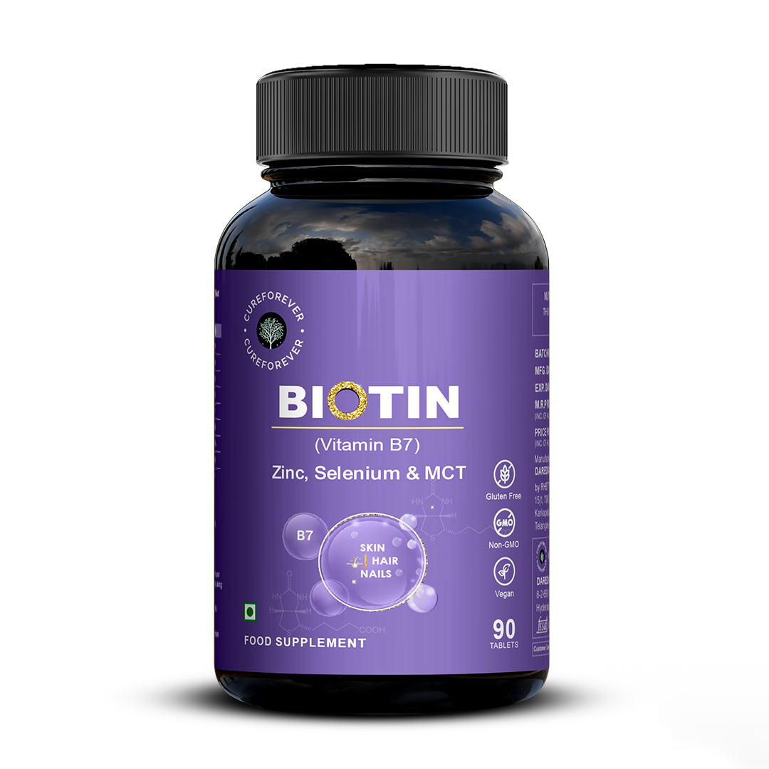 Biotin Tablets with Zinc, Selenium & MCT | For Hair, Skin & Nails CUREFOREVER