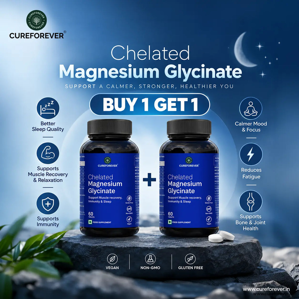 Chelated Magnesium Glycinate Tablets | BUY 1 GET 1