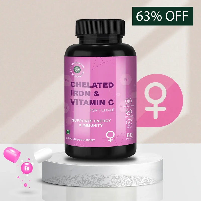 CUREFOREVER - Chelated Iron & Vitamin C Tablets | For Women
