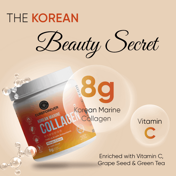 Korean Marine Collagen (Mango Citrus) | Vitamin C, Grape Seed, Green Tea & Taurine CUREFOREVER