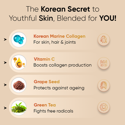 CUREFOREVER - Korean Marine Collagen (Mango Citrus) | Vitamin C, Grape Seed, Green Tea & Taurine