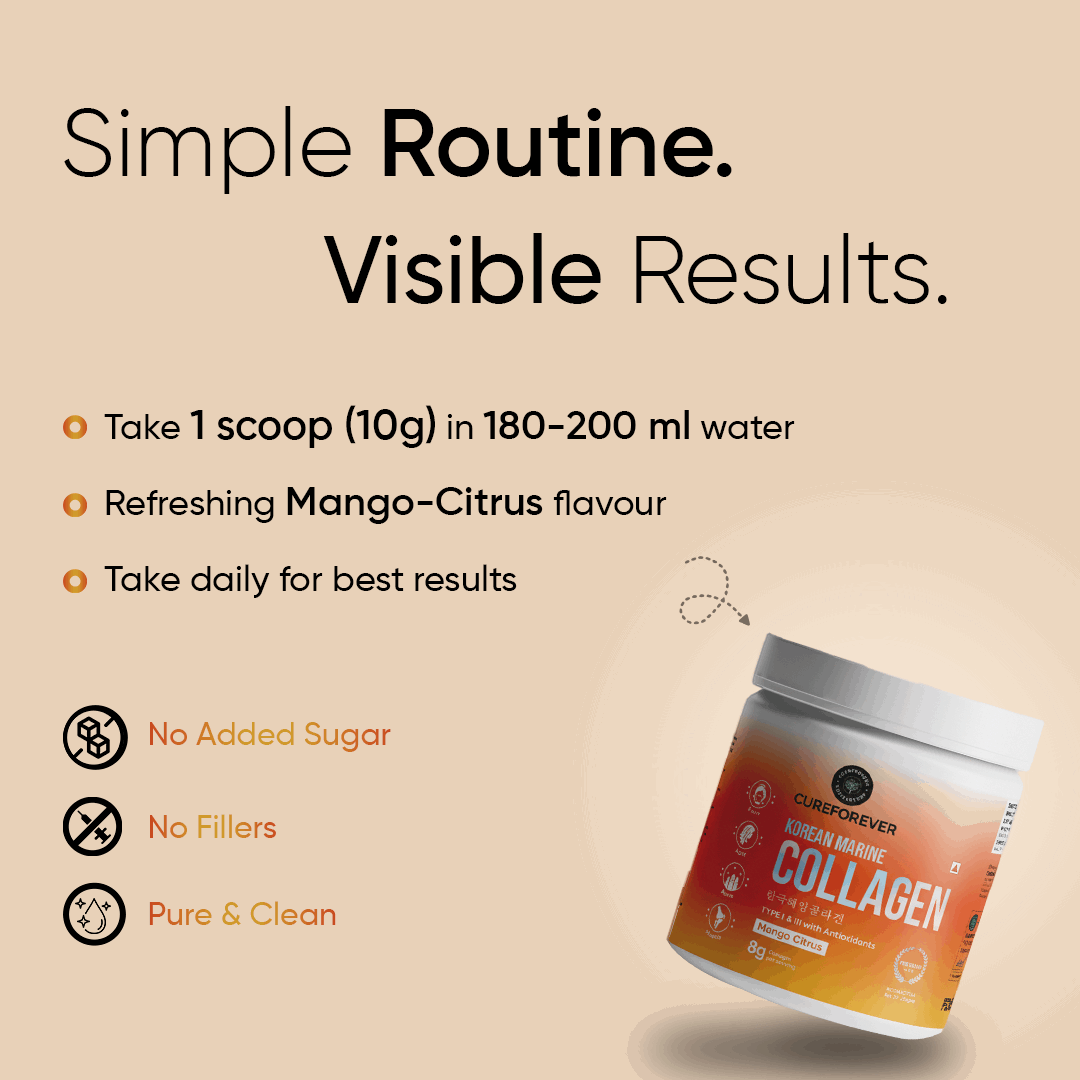 Korean Marine Collagen (Mango Citrus) | Vitamin C, Grape Seed, Green Tea & Taurine CUREFOREVER