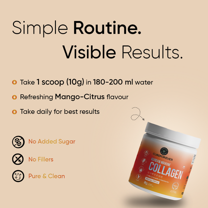 CUREFOREVER - Korean Marine Collagen (Mango Citrus) | Vitamin C, Grape Seed, Green Tea & Taurine