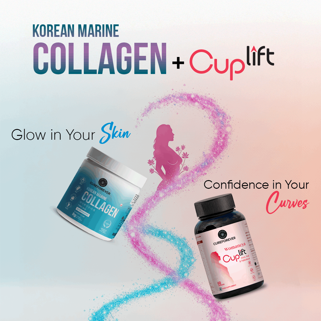 Glow & Lift Combo | Korean Marine Collagen & Cuplift | Youthful, glowing skin + enhanced curves in one smart combo CUREFOREVER