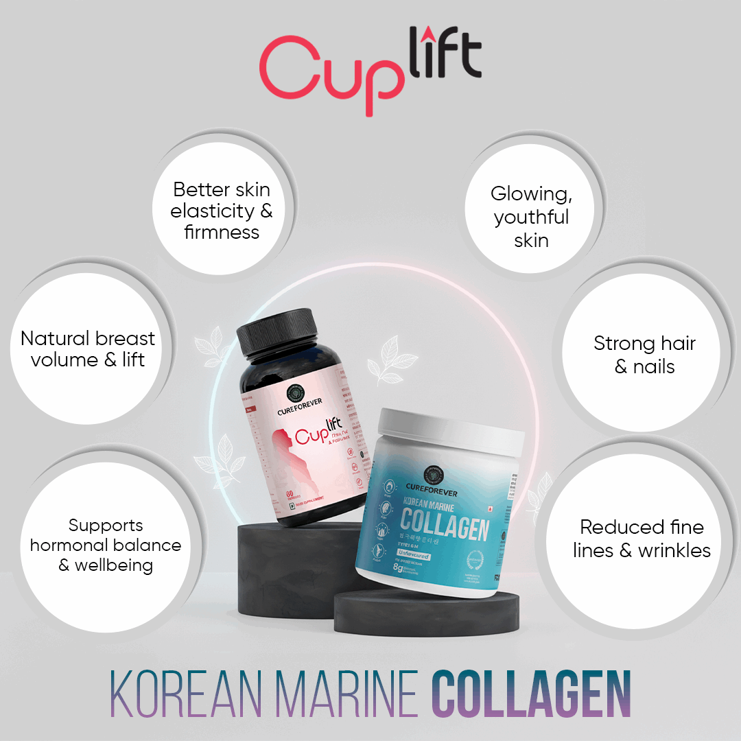 Glow & Lift Combo | Korean Marine Collagen & Cuplift | Youthful, glowing skin + enhanced curves in one smart combo CUREFOREVER