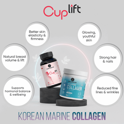 Glow & Lift Combo | Korean Marine Collagen & Cuplift | Youthful, glowing skin + enhanced curves in one smart combo CUREFOREVER