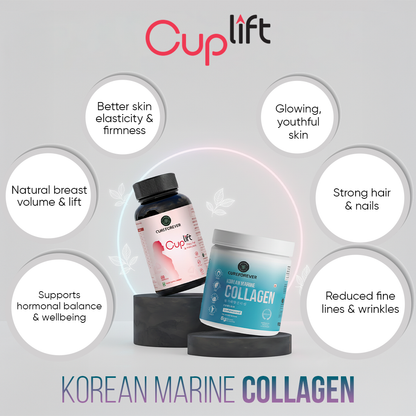 CUREFOREVER - Glow & Lift Combo | Korean Marine Collagen & Cuplift | Youthful, glowing skin + enhanced curves in one smart combo