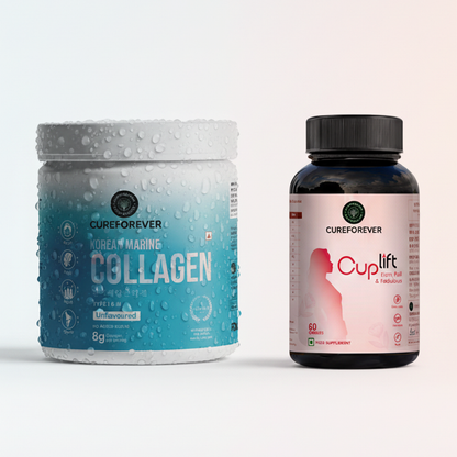 CUREFOREVER - Glow & Lift Combo | Korean Marine Collagen & Cuplift | Youthful, glowing skin + enhanced curves in one smart combo