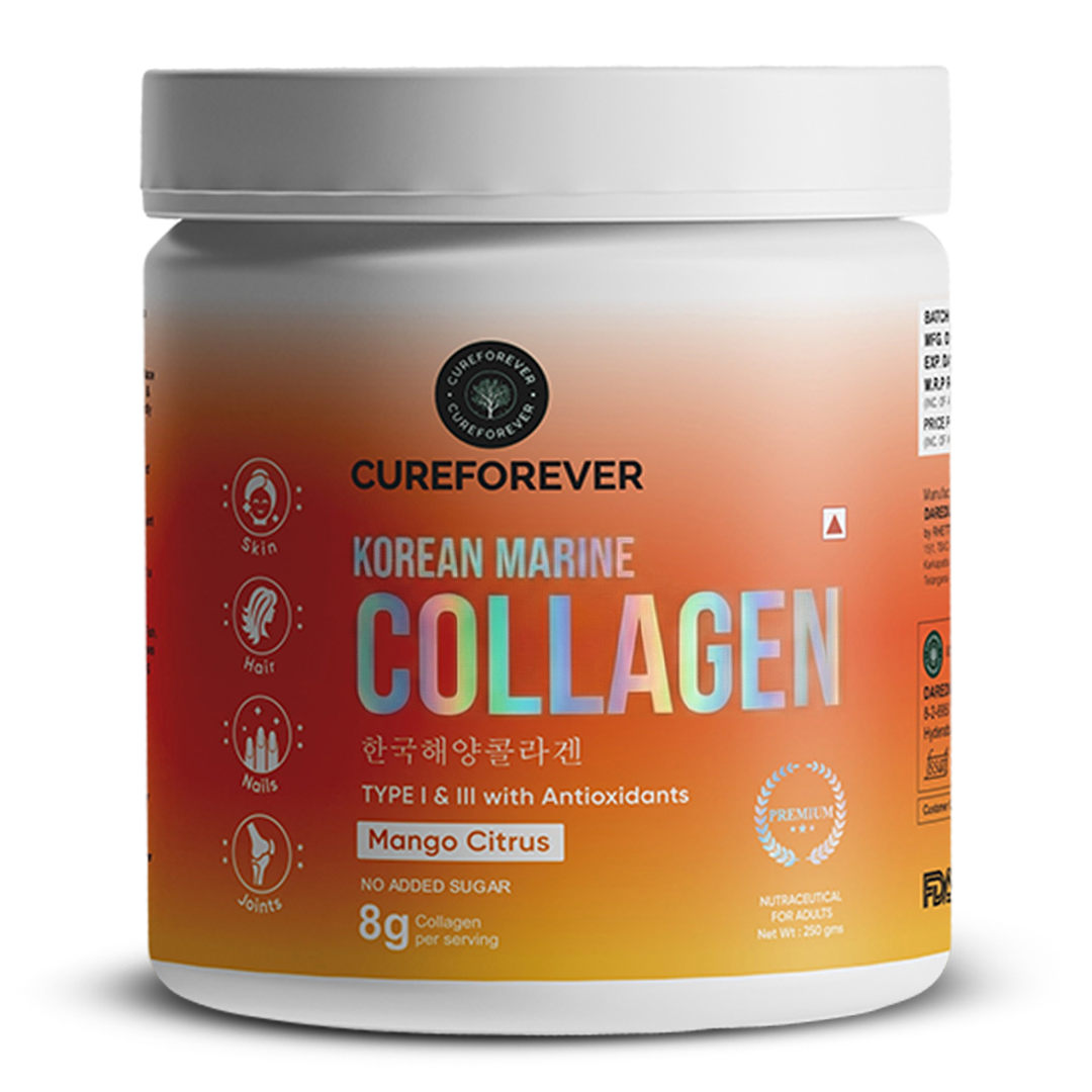 Korean Marine Collagen (Mango Citrus) | Vitamin C, Grape Seed, Green Tea & Taurine CUREFOREVER