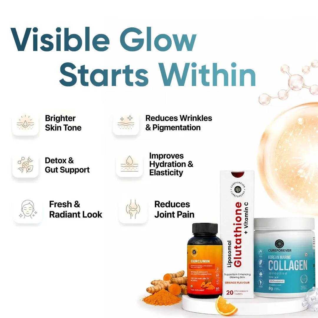 Supplement products with text highlighting their benefits on a white background
