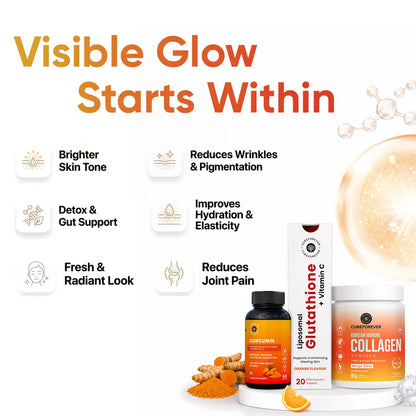 Supplement products with text highlighting their benefits on a white background