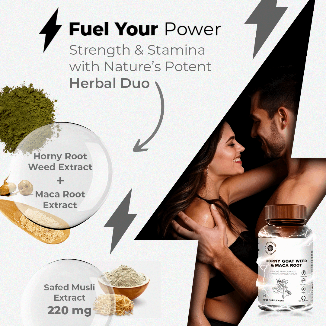Horny Goat Weed & Maca Root Combo | Enhances Performance, Stamina & Vigour CUREFOREVER