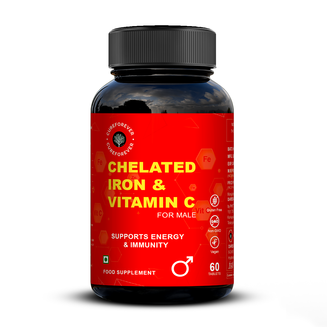 Chelated Iron & Vitamin C Tablets | For Men CUREFOREVER