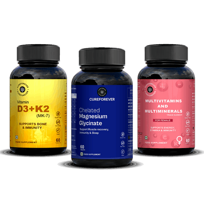 Everyday Essentials for Women | Multivitamin, Multimineral, Vitamin D3+K2, Magnesium Glycinate CUREFOREVER