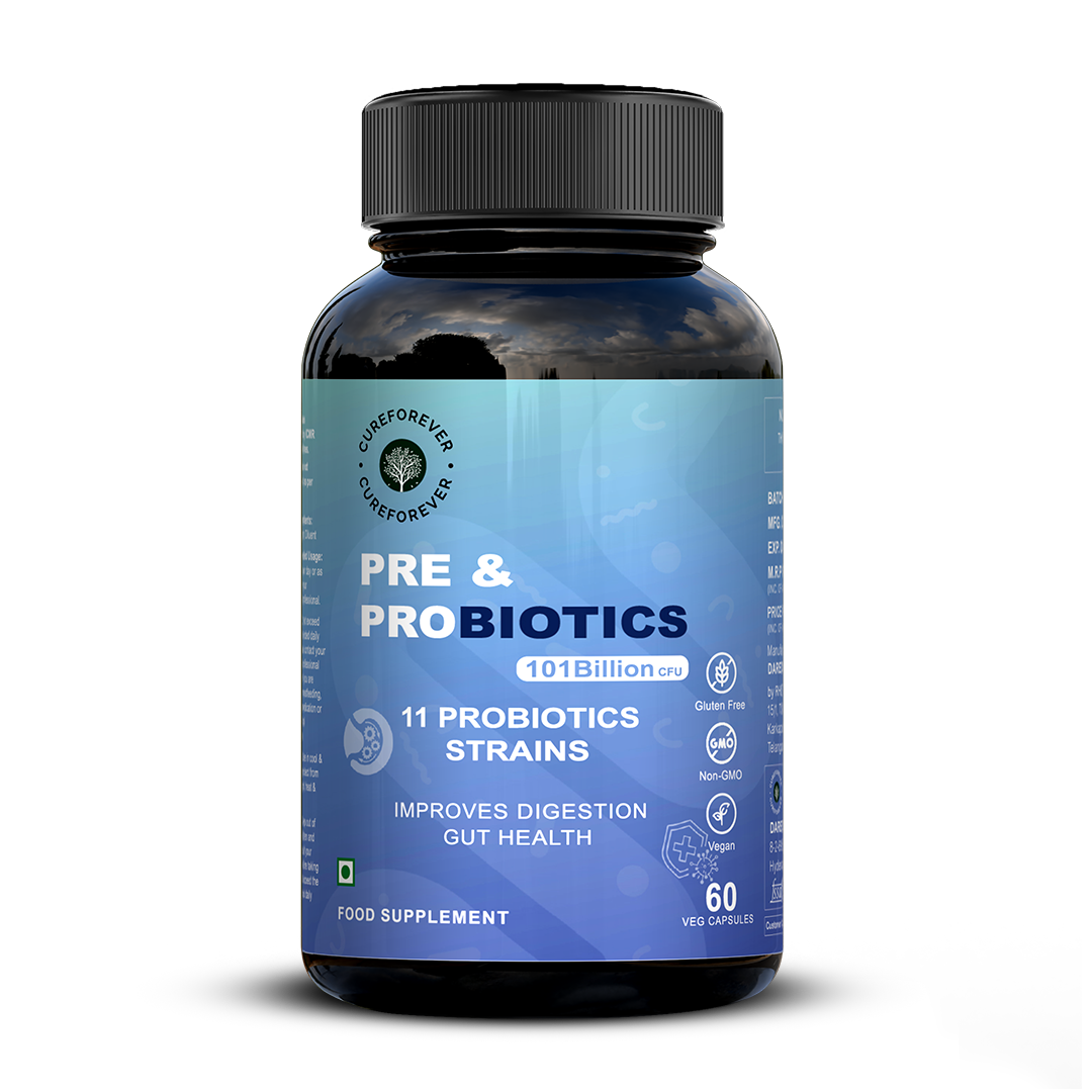Pre and Probiotics Capsules | 60 Veg Capsules CUREFOREVER